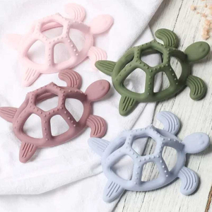 실리콘 거북이 Teether — 오픈 프레임 그립 링이 있는 3D 다중 질감 아기 젖니 장난감