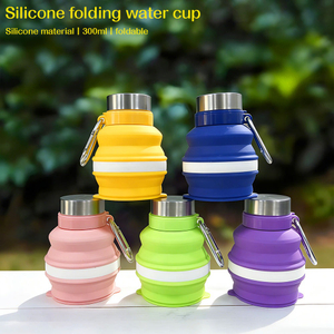 Borraccia pieghevole in silicone da 300 ml senza BPA con moschettone in acciaio inossidabile - Borraccia leggera da viaggio per bambini e attivit&agrave; all'aperto | Logo personalizzato OEM