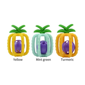 Mordedor de abacaxi de silicone – Mordedor de frutas tropicais em gaiola aberta com sino de rolamento