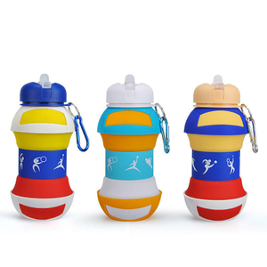 Bouteille d'eau pliable en silicone en forme de volley-ball – Bouteille de sport pliable sans BPA de 550 ml FDA et LFGB pour enfants et &eacute;quipes | Logo personnalis&eacute; OEM