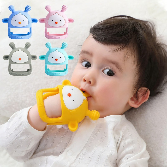 Guante mordedor de pollo para beb&eacute; de silicona de grado alimenticio sin BPA – Juguete de dentici&oacute;n de mu&ntilde;eca port&aacute;til | OEM personalizado